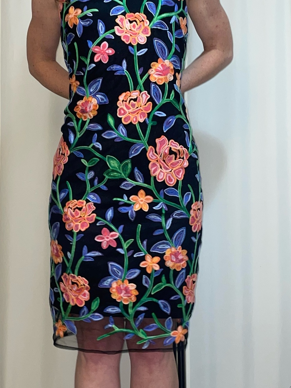 Alexia Admor Navy Sheath Dress with Pink & Green Floral Embroidery